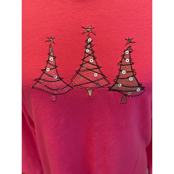 M & C Sportswear T Shirt Bright Pink Size XL Christmas Tree Long Sleeve Holiday - Picture 3 of 9